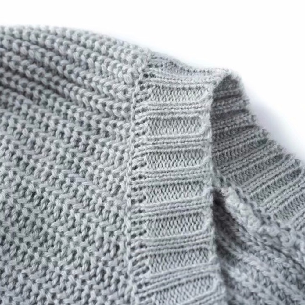 Gray Ruffled Sleeve Knit One Size Sweater - Picture 7 of 8